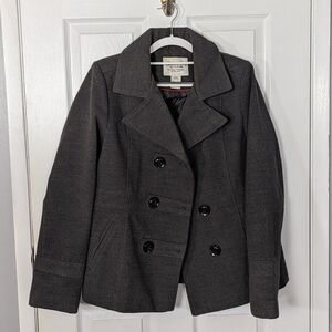 Preppy American Rag Double Breasted Grey Pea Coat Women's Size Large‎ *FLAW*